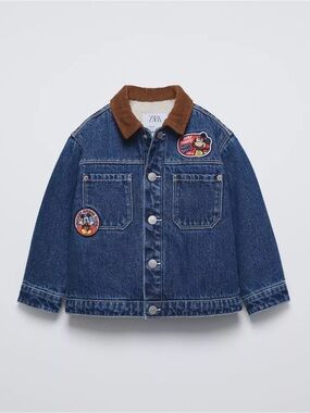 ZARA Boys Mickey Mouse Denim Jacket Faux Shearling Size 6 (116 cm)